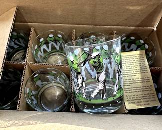 A set of NINE Vintage MCM CERA GLASS "The Basic Swing" 14 oz. Double Old Fashioned High Ball Glasses! MINT IN THE ORIGINAL BOX WITH PAPERWORK!