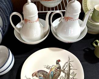 More MCM china pieces! The pieces at the top of the pic are Rosen-Thal from Germany! The Pheasant "Game Birds" Plates are Johnson Brothers!