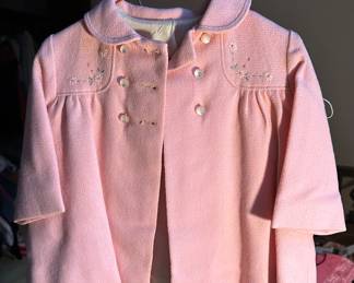 The sale has DOZENS of pieces of Vintage Clothing from ALL periods! Here is a lovely little pink babies jacket and cap!