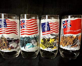 We have the complete set of EIGHT Coca-Cola Heritage FLAG Glasses and the Pitcher. Here are the second four glasses!