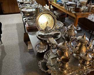 We have TONS of silver! Take a look at this beautiful display of lovely items!