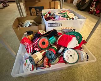 The Christmas Department is coming along nicely! There are MANY collections throughout! 3 boxes of great ribbon from vintage to modern! All priced to sell! CHECK UNDER THE TABLE!