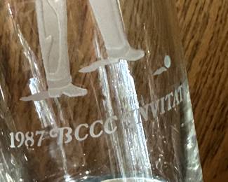 A set of 5 1987 BCCC Invitational Etched Drinking Glasses!