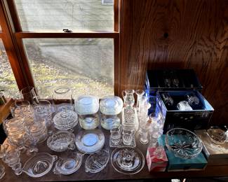 This is a full table of mostly Cut glass and Crystal!