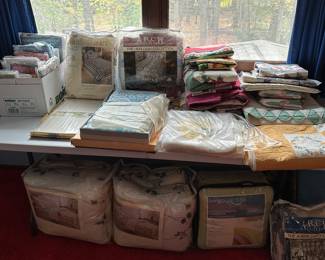 The linen department is open and waiting for you on the second floor! Towels, sheets, blankets, quilts and more! Vintage to new, in unopened packages! We have it all!