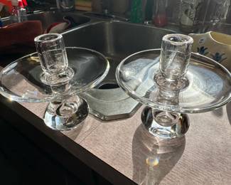 A PAIR OF STEUBEN SIGNED CANDLE HOLDERS!