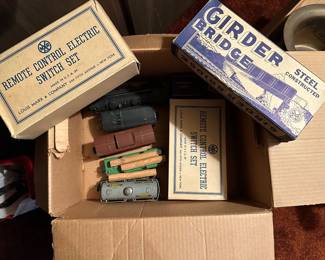Just opened this BRILLIANT box of Old Train Toys! Will have close ups pics of this box once we get them all displayed over the weekend! This is one of TWO boxes we found! They look to be in superb vintage condition!