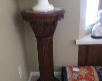 Marble & Wood Stand with Bust Sculpture