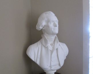 Thomas Jefferson Bust Sculpture on Wood & Marble Stand