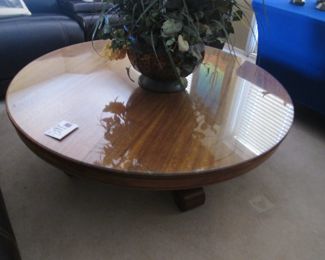 Hand-Crafted Wood Coffee Table/Glass Top                  54" X 18" High