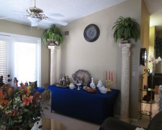 73" High Decorative Corinthian-Style Pillars  + Potted Greenery