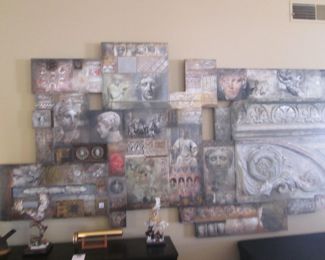  Decorative Wall-Mount Mixed Media Collage, Greco/Roman Theme, 104" X 60" By John Douglas