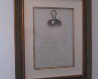 Framed Abraham Lincoln Letter