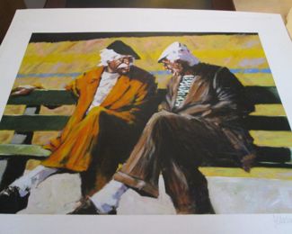 "Telling Stories at a Park Bench", Limited Edition Artist's Proof Serigraph by Luongo Aldo