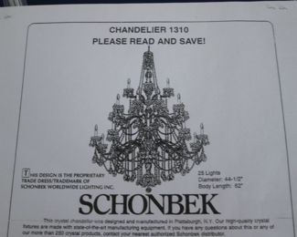 Schonbek Luxury Crystal Lighting Chandelier #1310, 25 Lights, 44" X 60" Body Length