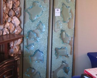 Pair of Decorative Glass Panels By Tony Milici                             70" High X 14" Wide  (Each)