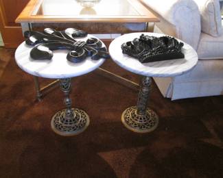 Pair of Hollywood Regency Marble Top Accent Tables