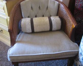 Vintage Cane-Back, Button-Tufted Accent Chair