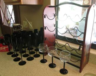 Wine Rack & Assorted Stems
