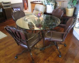48" Table/4-Chairs, Scalloped Edge, Metal Frames Leather???
