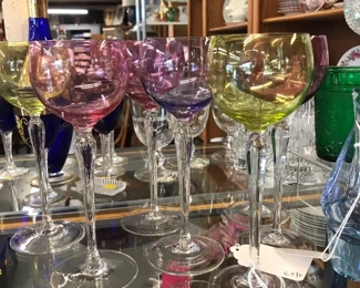 Love these beautiful colored stem wine glasses