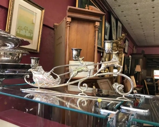 Silver Santa and Reindeer Candle Holder