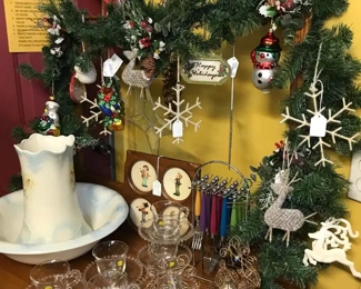 Love our Oak Wash Stand decked out for the holidays