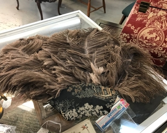 Early 1900's Ostrich Feather fan with Tapestry holder