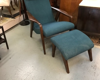 Love this Teal Blue Mid Century Style Lounger and Ottoman from West Elms featured Collection. Look at the arms and legs