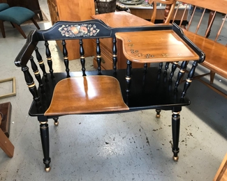 Tole Painted Design Black and Maple Telephone Table/Bench.