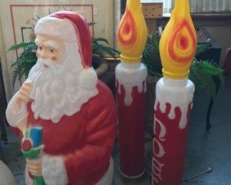 Santa, Snowman and Candles Blow Molds Vintage
