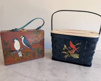 Hand painted bird baskets