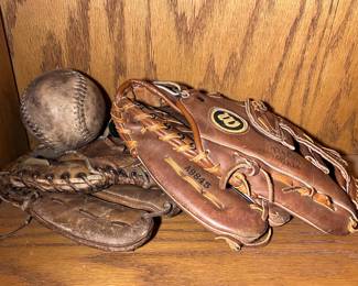 Vintage softball and mitts