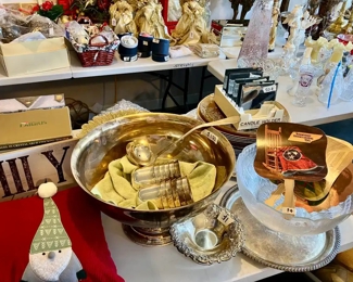 Vintage silver plate punch bowl, cups and ladle