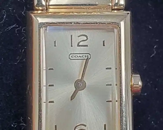 06 Coach Womens Woven Link Bracelet Watch Gold Stainless