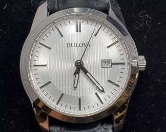 Bulova Mens Watch with Black Leather Band