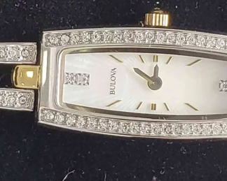NEW Bulova Crystal Bezel TwoTone Open Link Bracelet Style Womens Watch