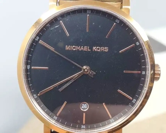 New Michael Kors Rose Gold Wrist Watch with Olive Leather Band