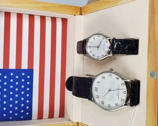 September 11, 2001 Memorial Mans Womens Watch Set with Decorative Wood Box