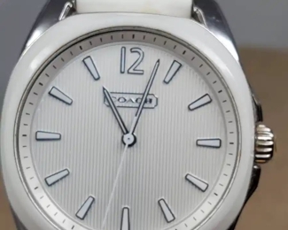 Vintage Coach Stainless Steel Wrist Watch with White Silicone Band