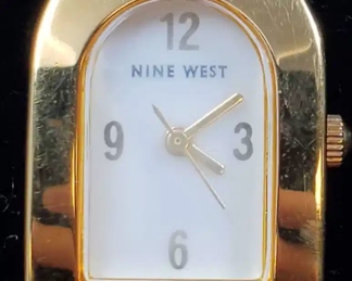 Vintage Style Nine West Arch Face Womens Watch with Saddle Leather Strap
