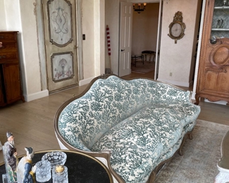 Down Filled Newly upholstered French Louis XIV Style settee w/ Custom Painted finish