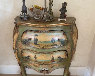 Pr Antique painted Venetian Commodes