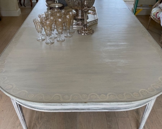 Custom painted Louis XVI style Drawer dining table w/ 2 leaves