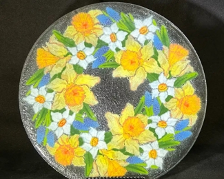 Handmade floral Peggy Karr glass plate 