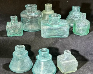 Gorgeous blue/green ink bottle collection 