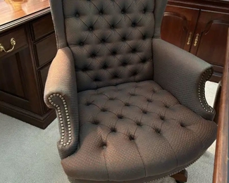 Gorgeous studded, upholstered, tufted, rolling office chair ( We also have 2 matching  side chairs). Very elegant.