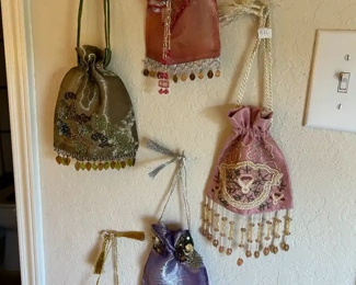 Beaded drawstring handbags