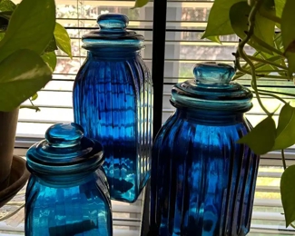 Blue glass canisters