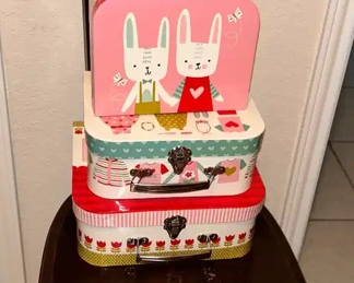 Pair ofQueen Anne style slender chairs & Moda nesting boxes